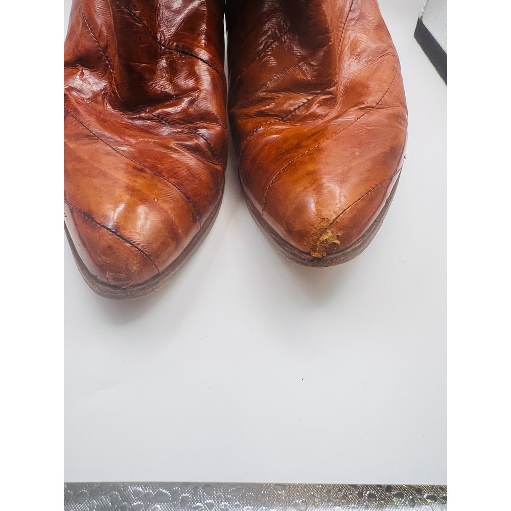 Sacha London Vintage Cognac Leather Western Cowboy Boots Made in Spain Heel 3.5" - Picture 3 of 10